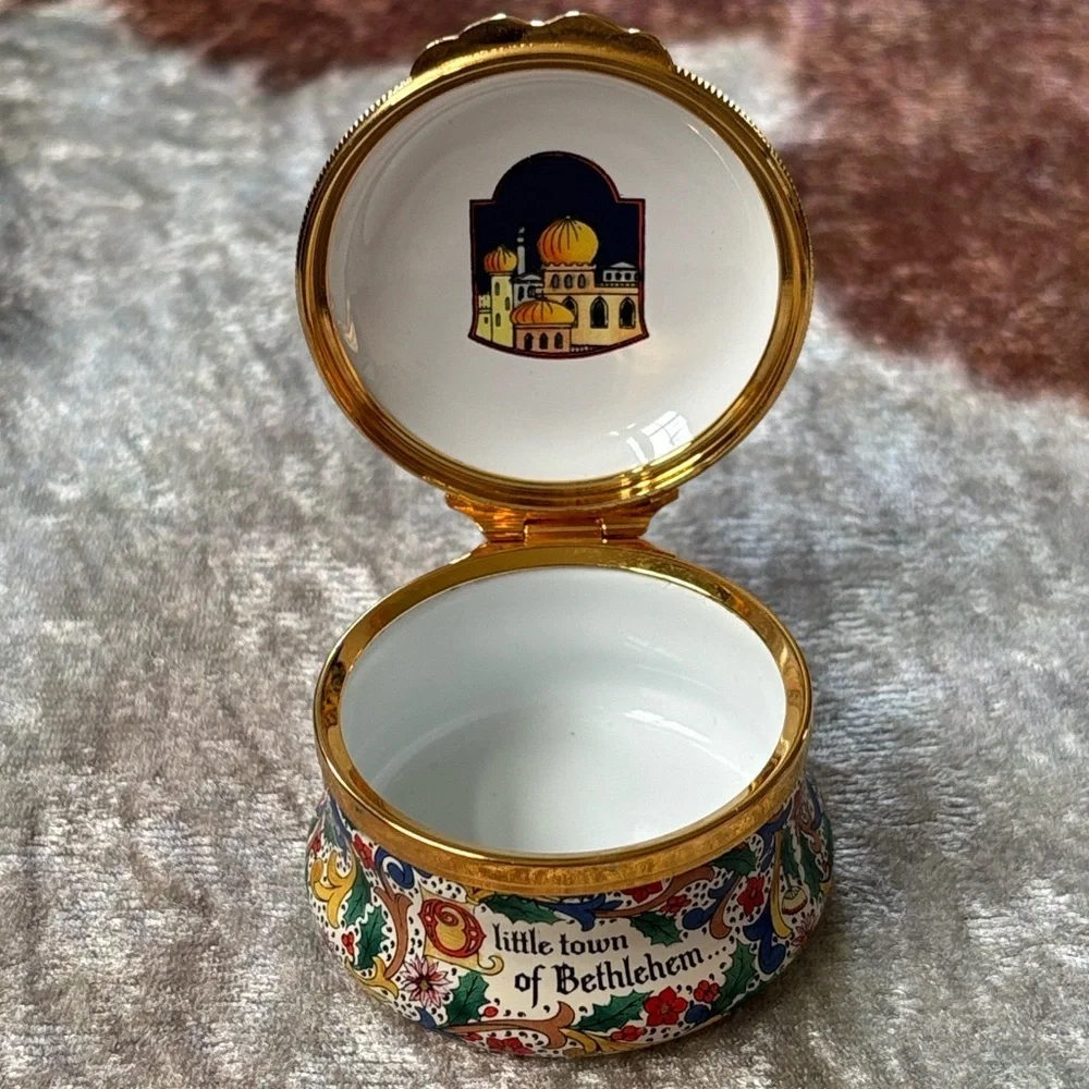 Halcyon Days Christmas 1992 Little Town of Bethlehem Enamel Box Copper Vintage